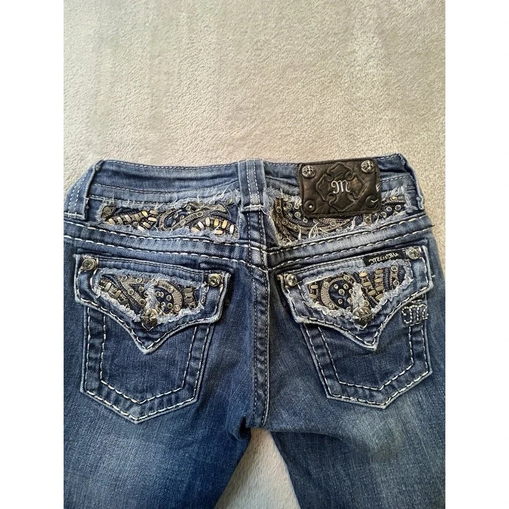 Miss Me Womens Jeans Size 25 Blue Mid Rise Stretch Rhinestone Pocket Skinny